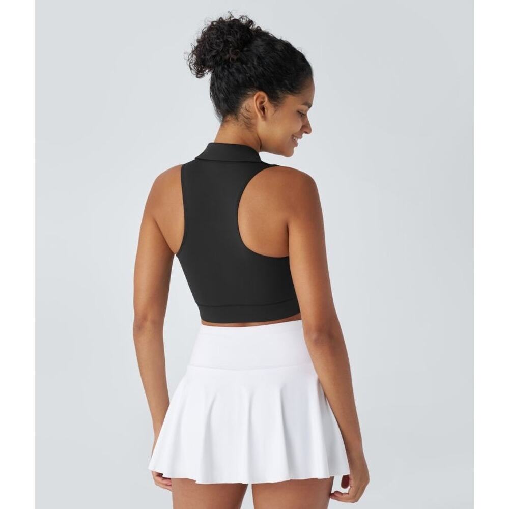 Halara SoftlyZero QuickDry Polo Collar V Neck Racerback Cropped Tennis Tank Top - Picture 4 of 13